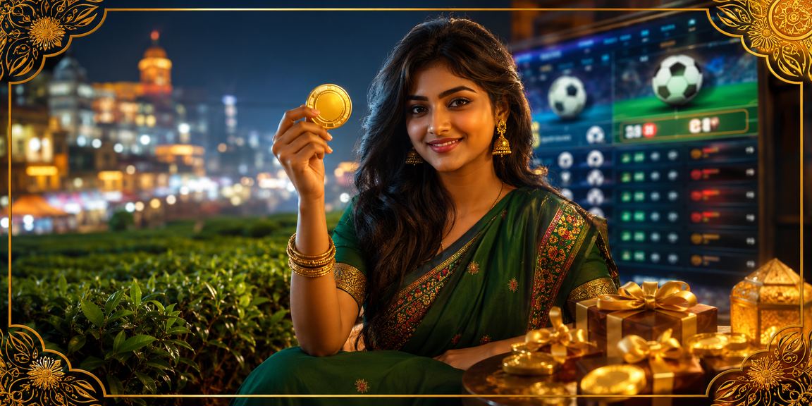 কুমিল্লার চা বাগানের পাশে একজন খেলোয়াড় মোবাইলে বেটিং করছেন