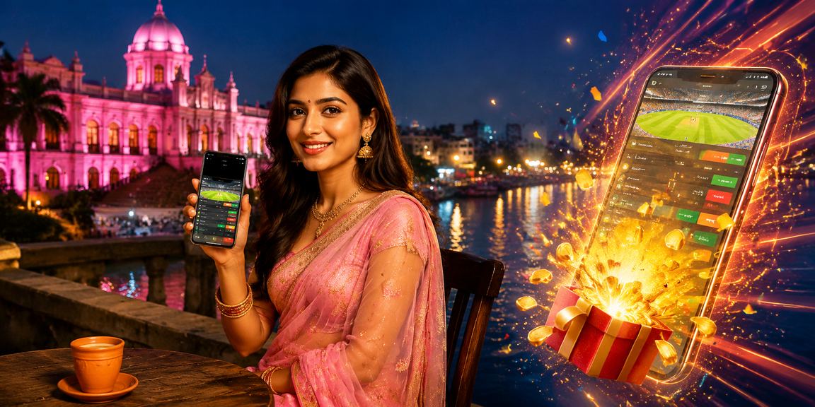 ঢাকার একজন নারী গেমার শাড়ি পরে স্পোর্টস বেটিং উপভোগ করছেন