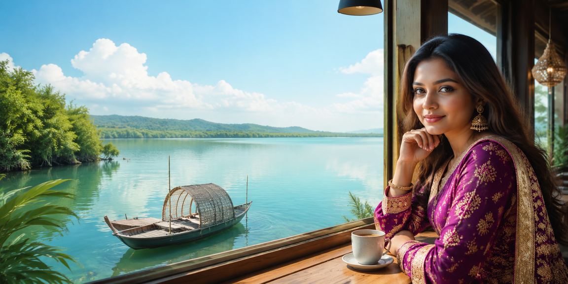 Bangladeshi model enjoying bnplaybd44 entertainment in a Sundarbans setting